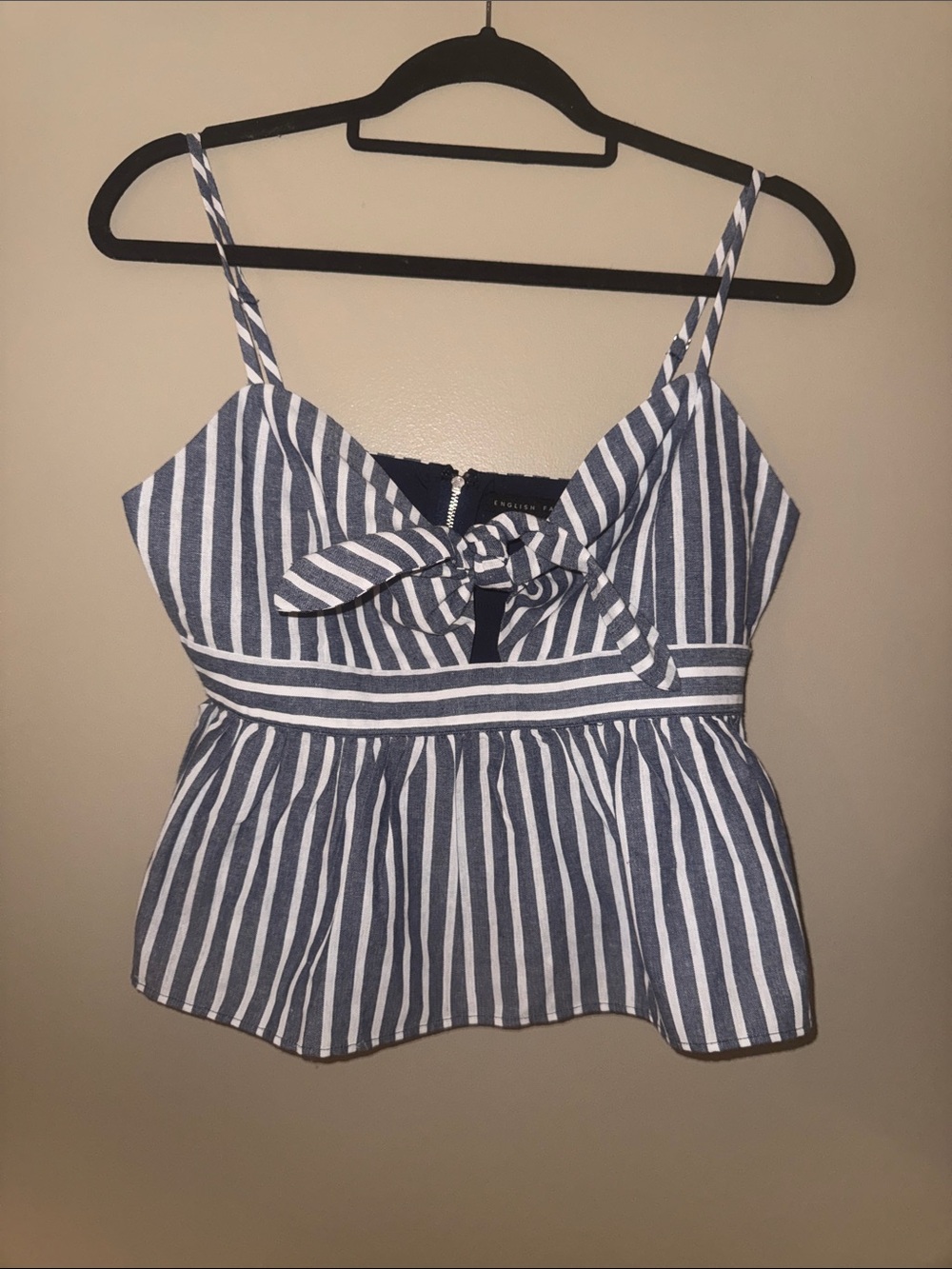 English Factory Blue & White Striped Tie-Front Peplum Cami
